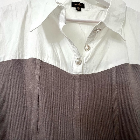 Ontwelfth White Brown Top, size 3X, lovely fabric gem buttons quality material - Picture 2 of 11